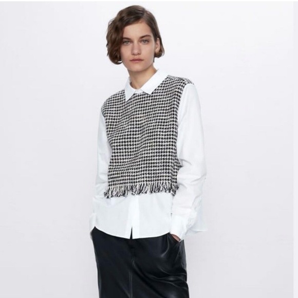 Zara Contrast Tweed Top - Picture 3 of 10